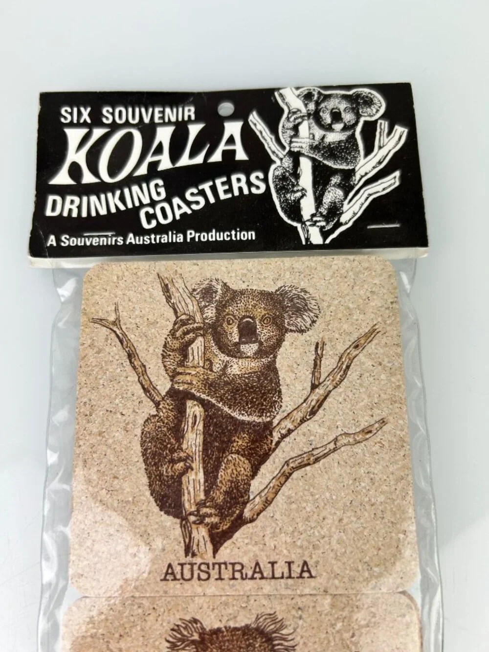 Australia Souvenir Koala Bear Cork Drinking Coasters Set 6 NIP Vintage Barware